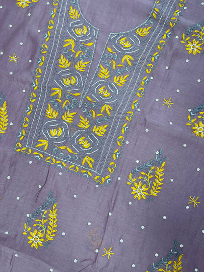 Noor-e-Mulmul | Dusty Mauve Mul Chanderi Chikankari Unstitched Suit