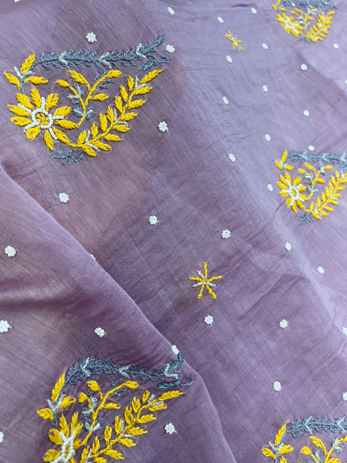 Noor-e-Mulmul | Dusty Mauve Mul Chanderi Chikankari Unstitched Suit