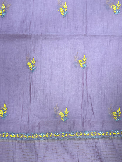 Noor-e-Mulmul | Dusty Mauve Mul Chanderi Chikankari Unstitched Suit