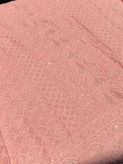 Rangrez Noor| Peach Chikankari Unstitched Suit with Pearl Addons