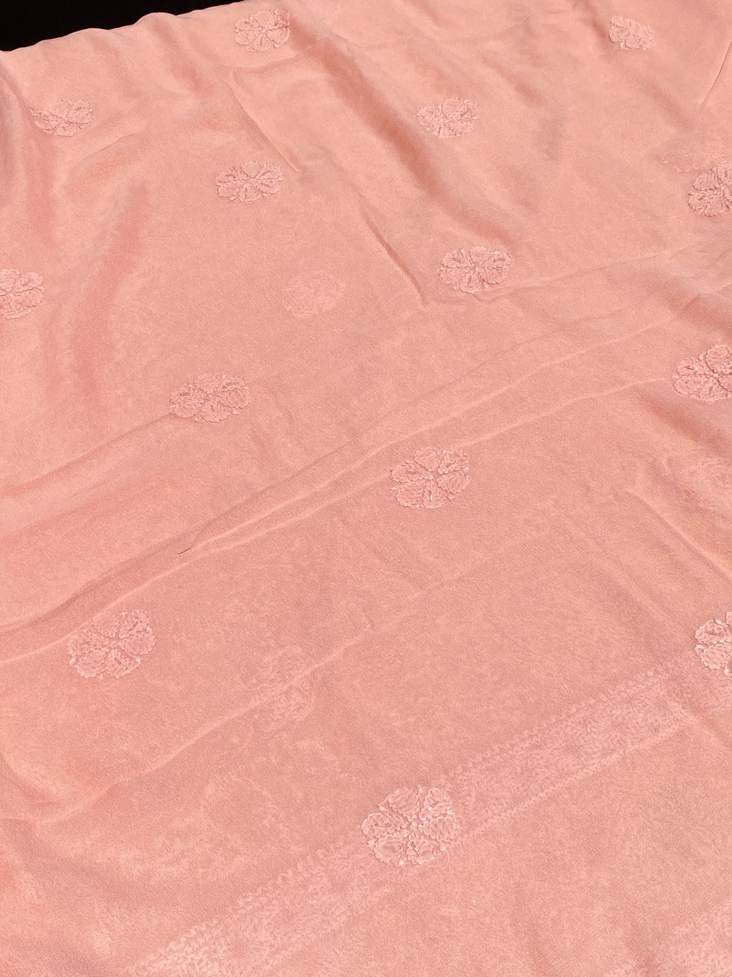 Rangrez Noor| Peach Chikankari Unstitched Suit with Pearl Addons