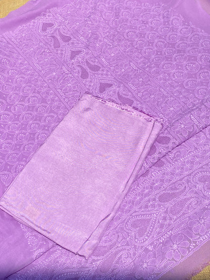 Noorain – Premium Viscose Georgette Chikankari Unstitched Suit(Purple)