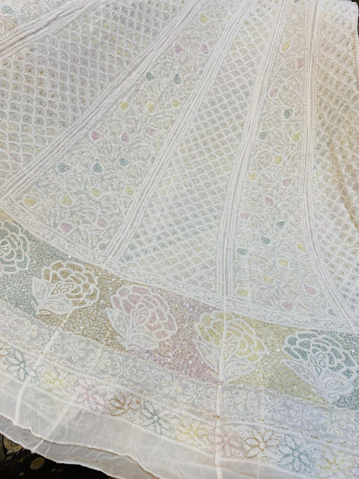Bridal Chikankari Beadwork Lehenga Choli Dupatta Set