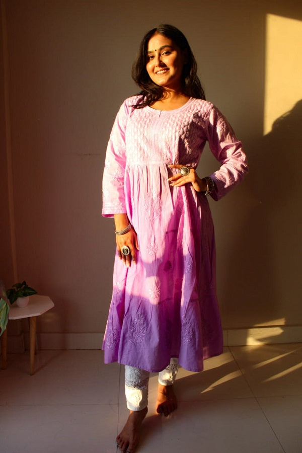 Aafiya Chikankari mulmul three layer frock