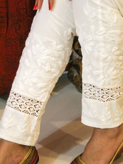 Chikankari Pants with Koroshia Lace - Famous Chikankari