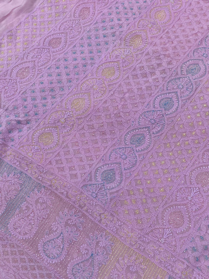 Rangrez Noor| Pink Chikankari Unstitched Suit with Multicolour Addons