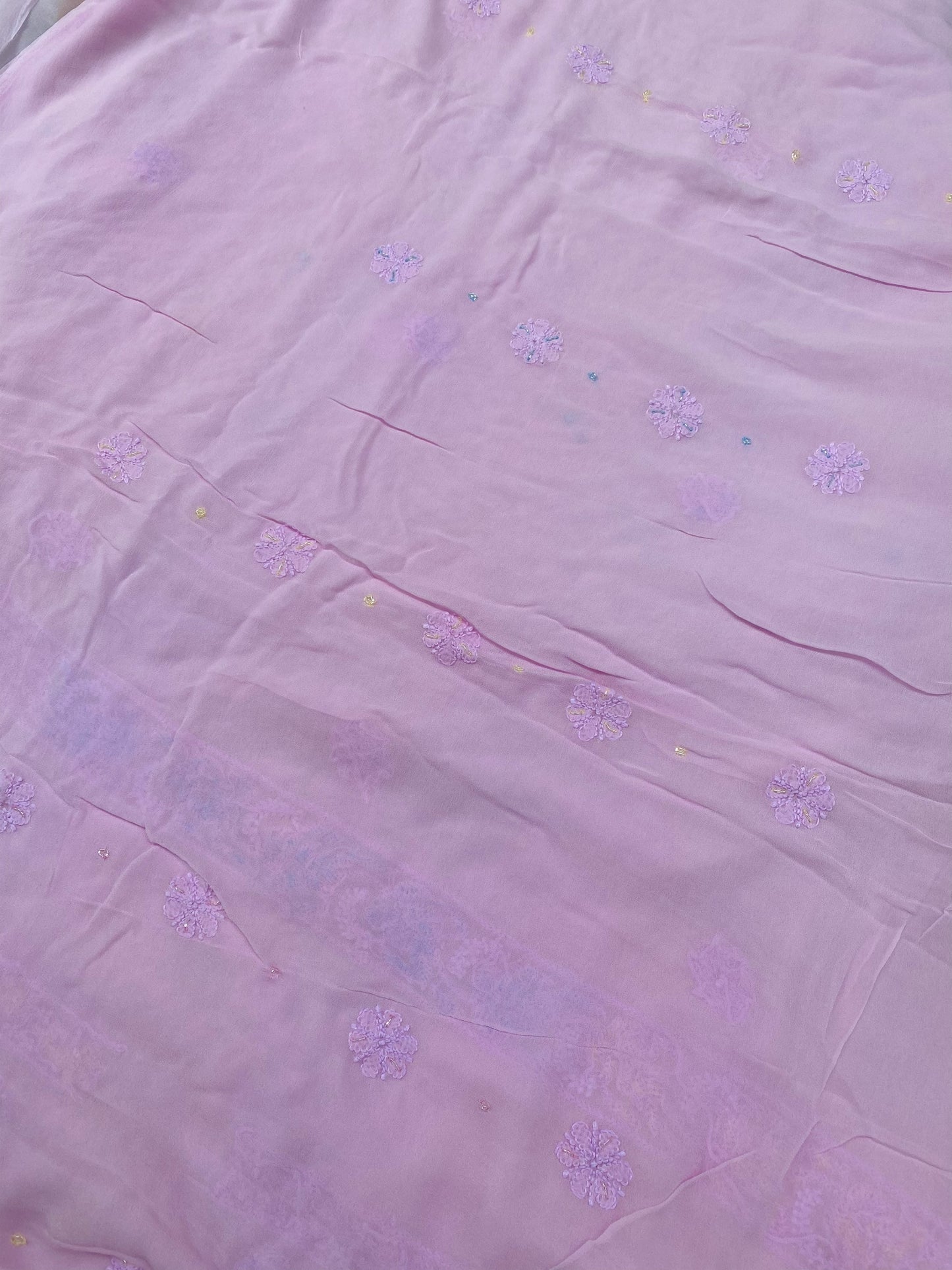 Rangrez Noor| Pink Chikankari Unstitched Suit with Multicolour Addons