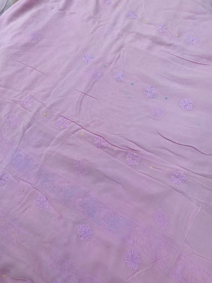 Rangrez Noor| Pink Chikankari Unstitched Suit with Multicolour Addons