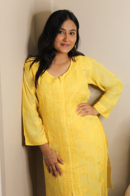Izma Muslin Chikankari Straight Kurta