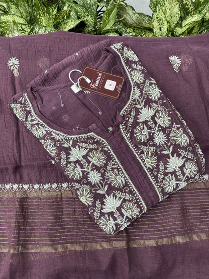 Rahat Wine Chikankari Semi-Stitched Gown With Dupatta