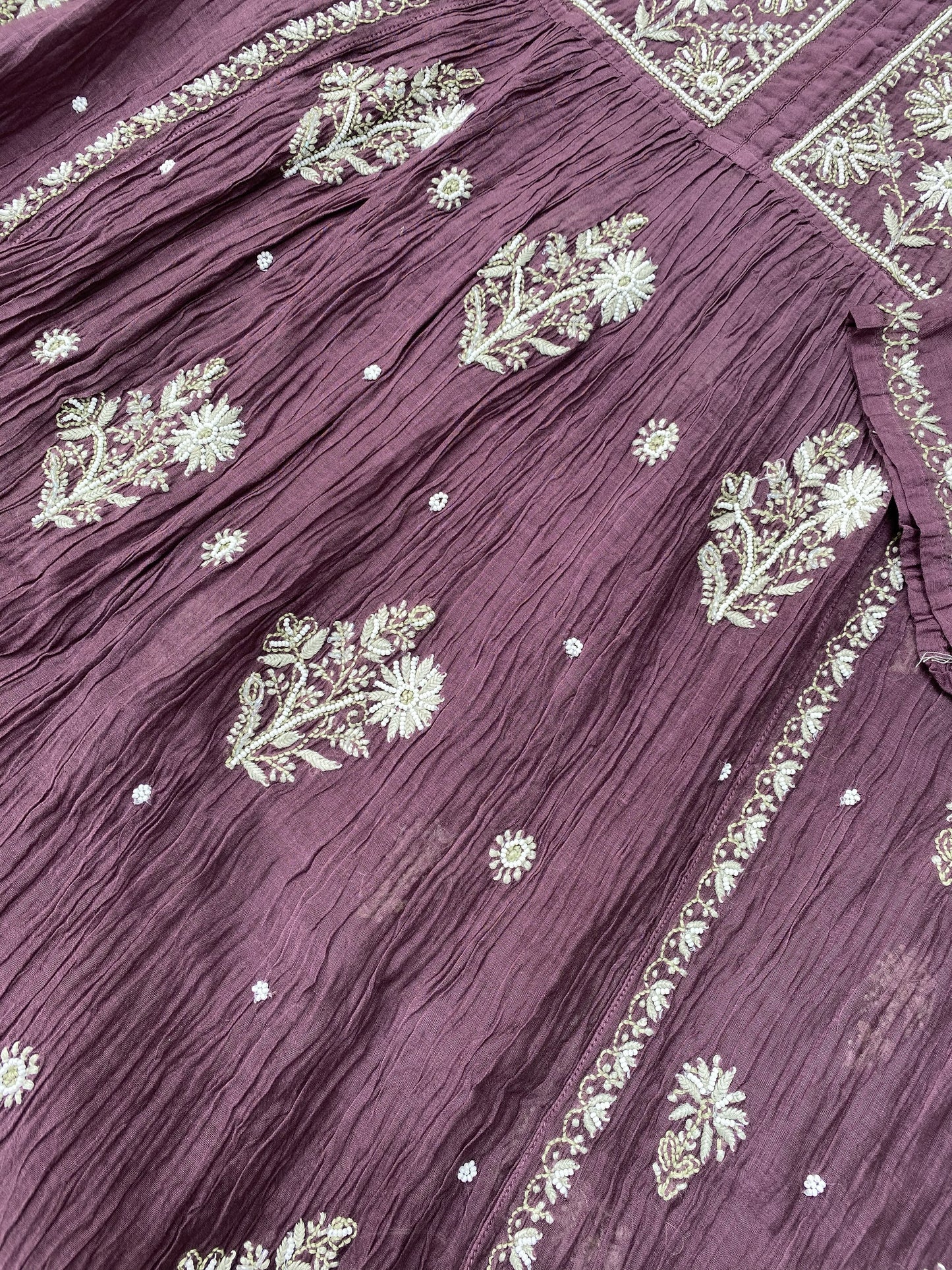 Rahat Wine Chikankari Semi-Stitched Gown With Dupatta