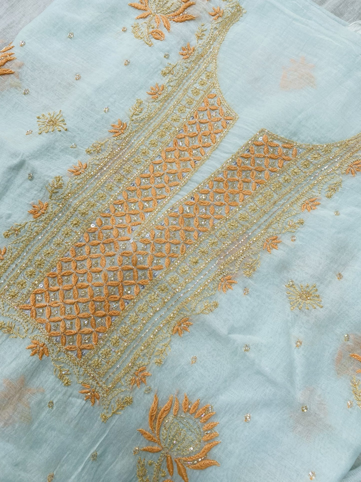 Noor-e-Mulmul Powder Blue Chikankari Unstitched Set