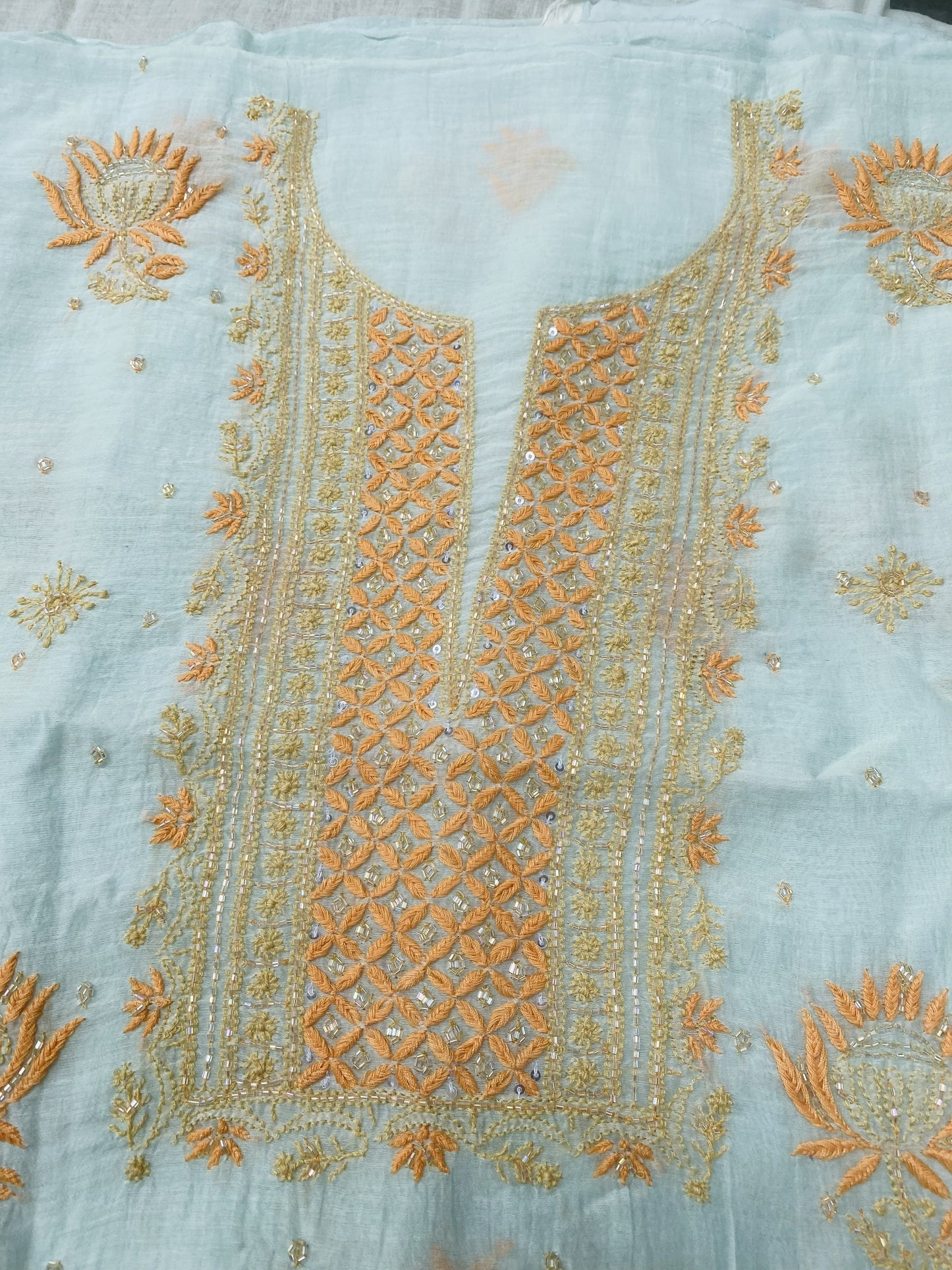 Noor-e-Mulmul Powder Blue Chikankari Unstitched Set