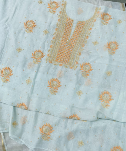 Noor-e-Mulmul Powder Blue Chikankari Unstitched Set