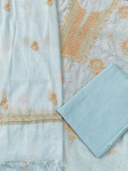 Noor-e-Mulmul Powder Blue Chikankari Unstitched Set