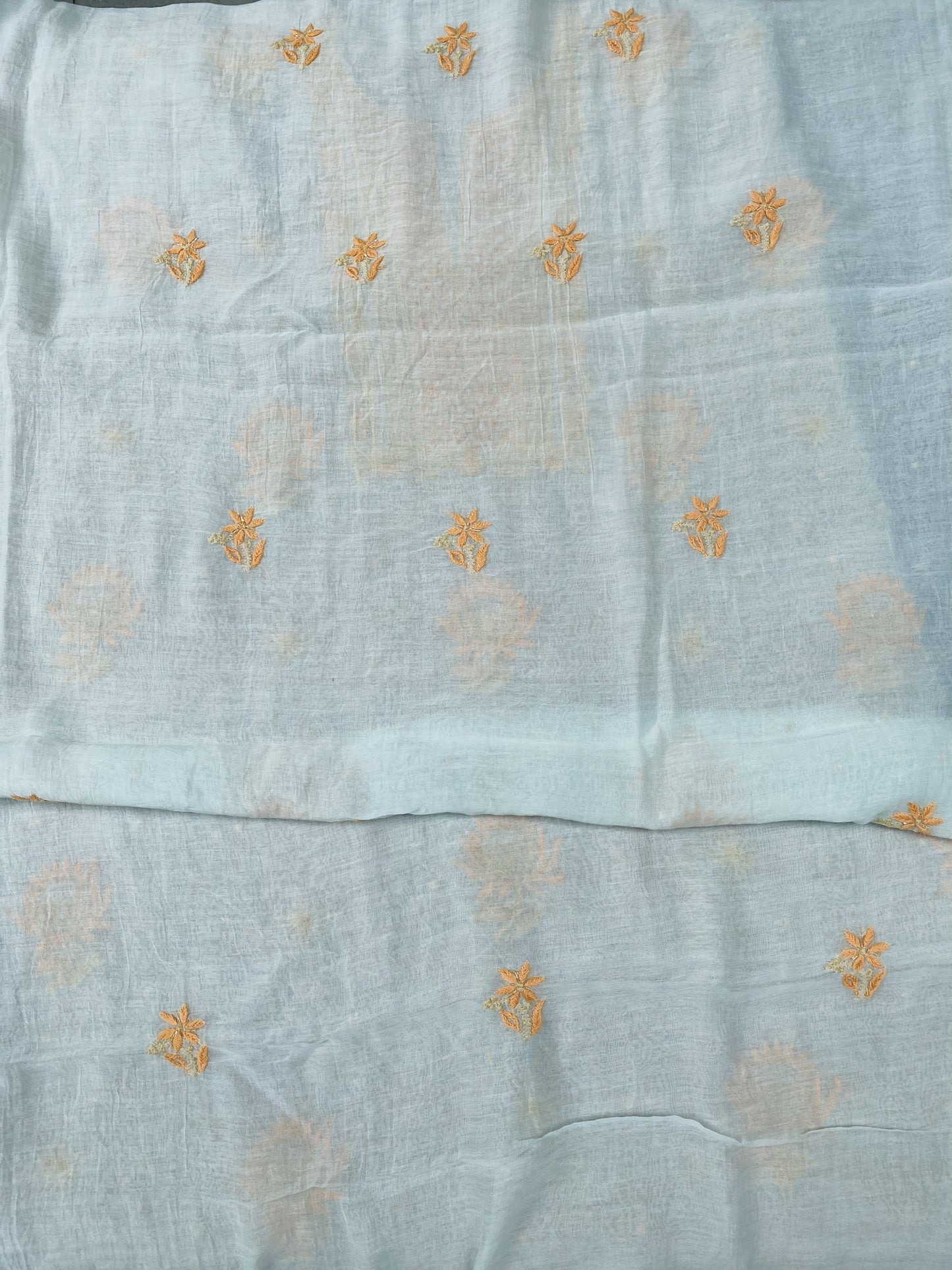 Noor-e-Mulmul Powder Blue Chikankari Unstitched Set