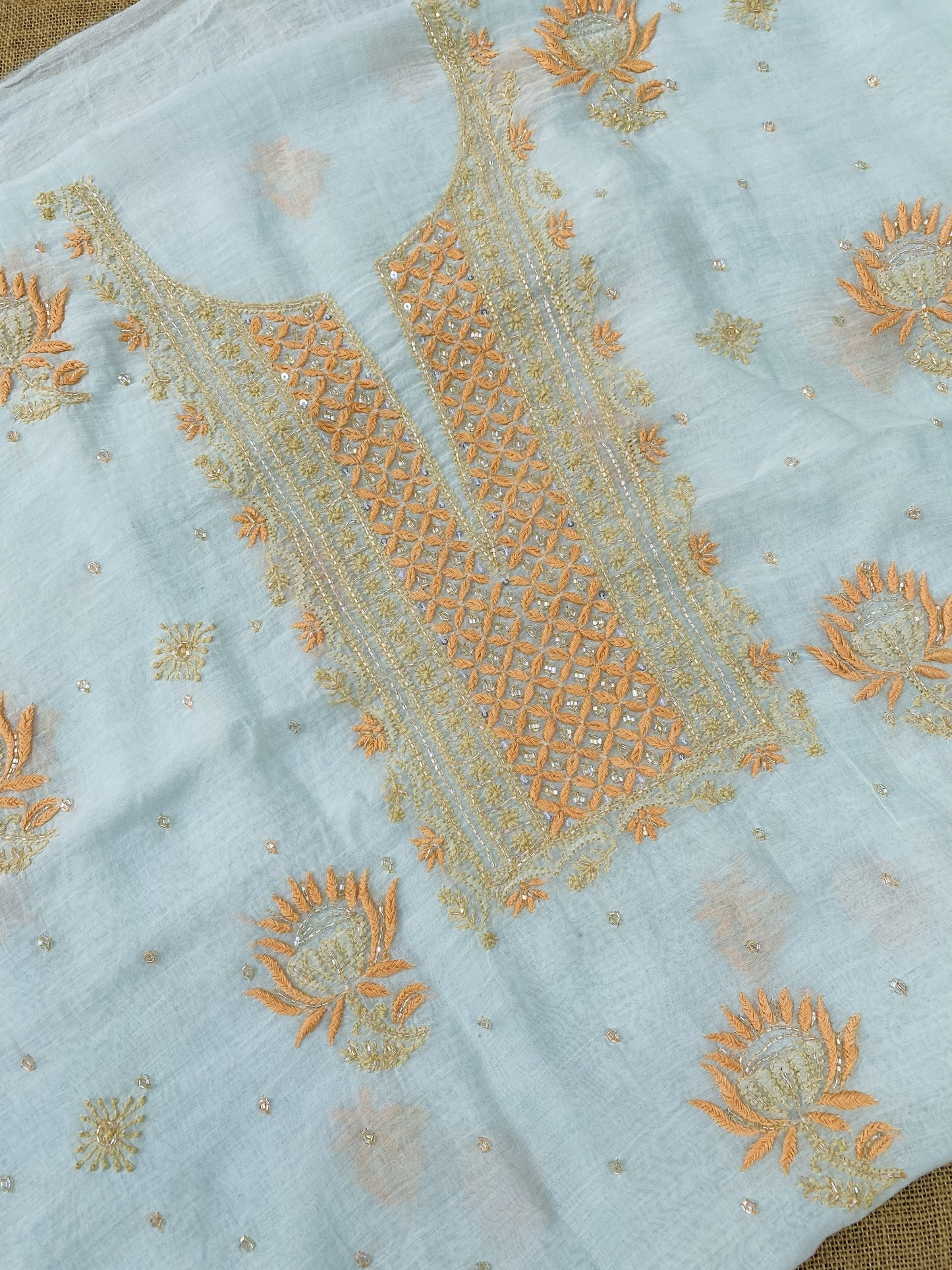 Noor-e-Mulmul Powder Blue Chikankari Unstitched Set