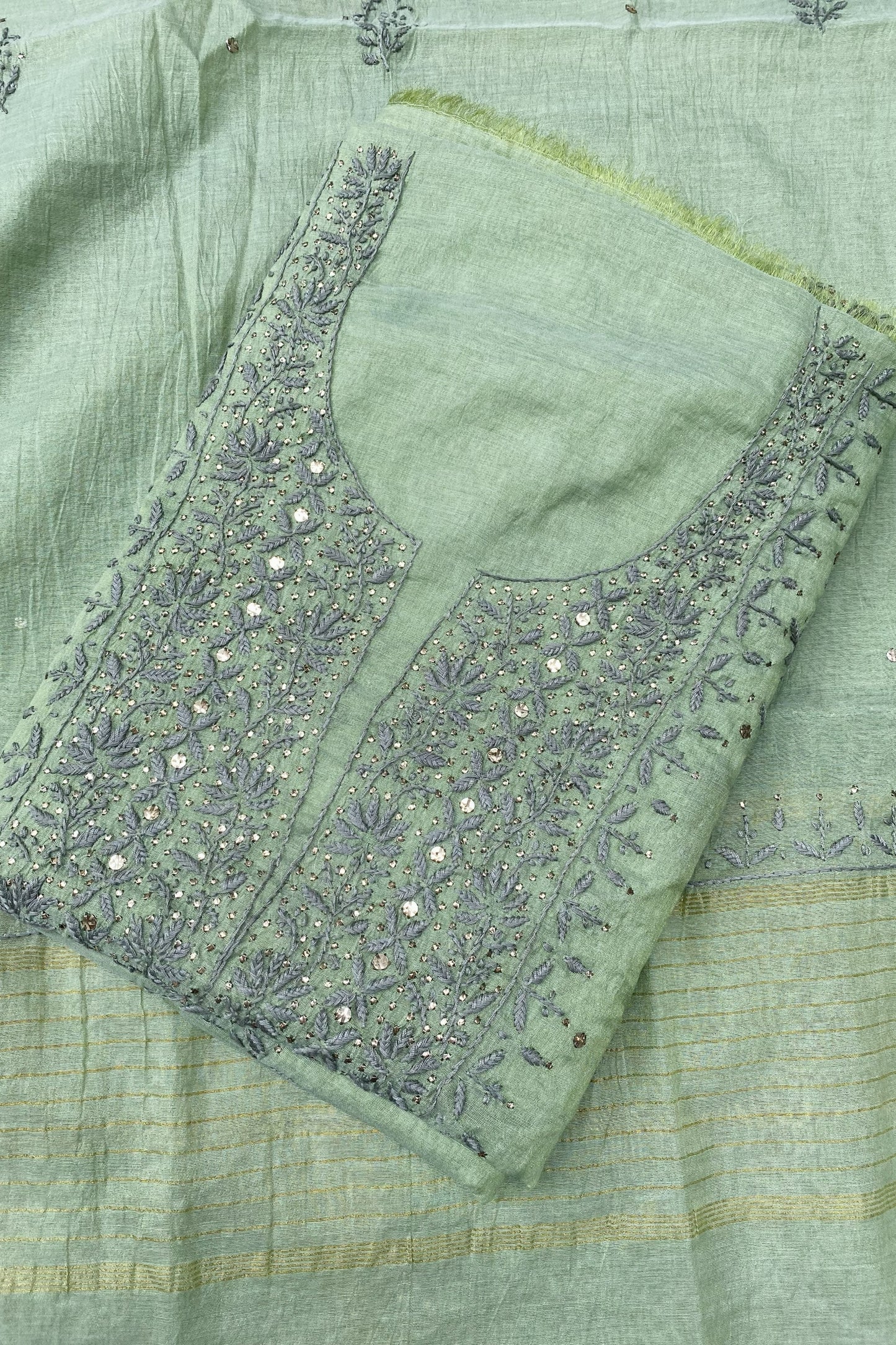 Noor-e-Mulmul Mint Green Chikankari Unstiched Set