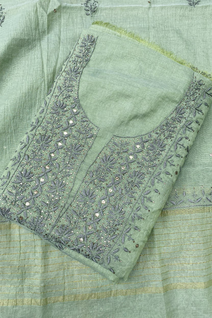 Noor-e-Mulmul Mint Green Chikankari Unstiched Set