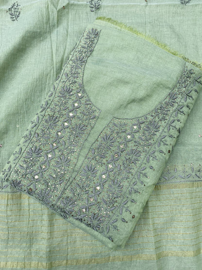 Noor-e-Mulmul Mint Green Chikankari Unstiched Set