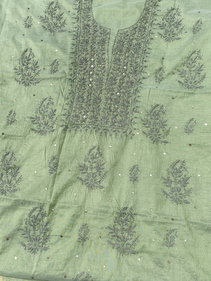 Noor-e-Mulmul Mint Green Chikankari Unstiched Set