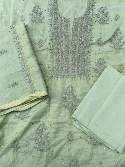 Noor-e-Mulmul Mint Green Chikankari Unstiched Set