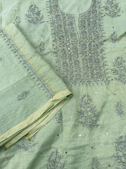 Noor-e-Mulmul Mint Green Chikankari Unstiched Set