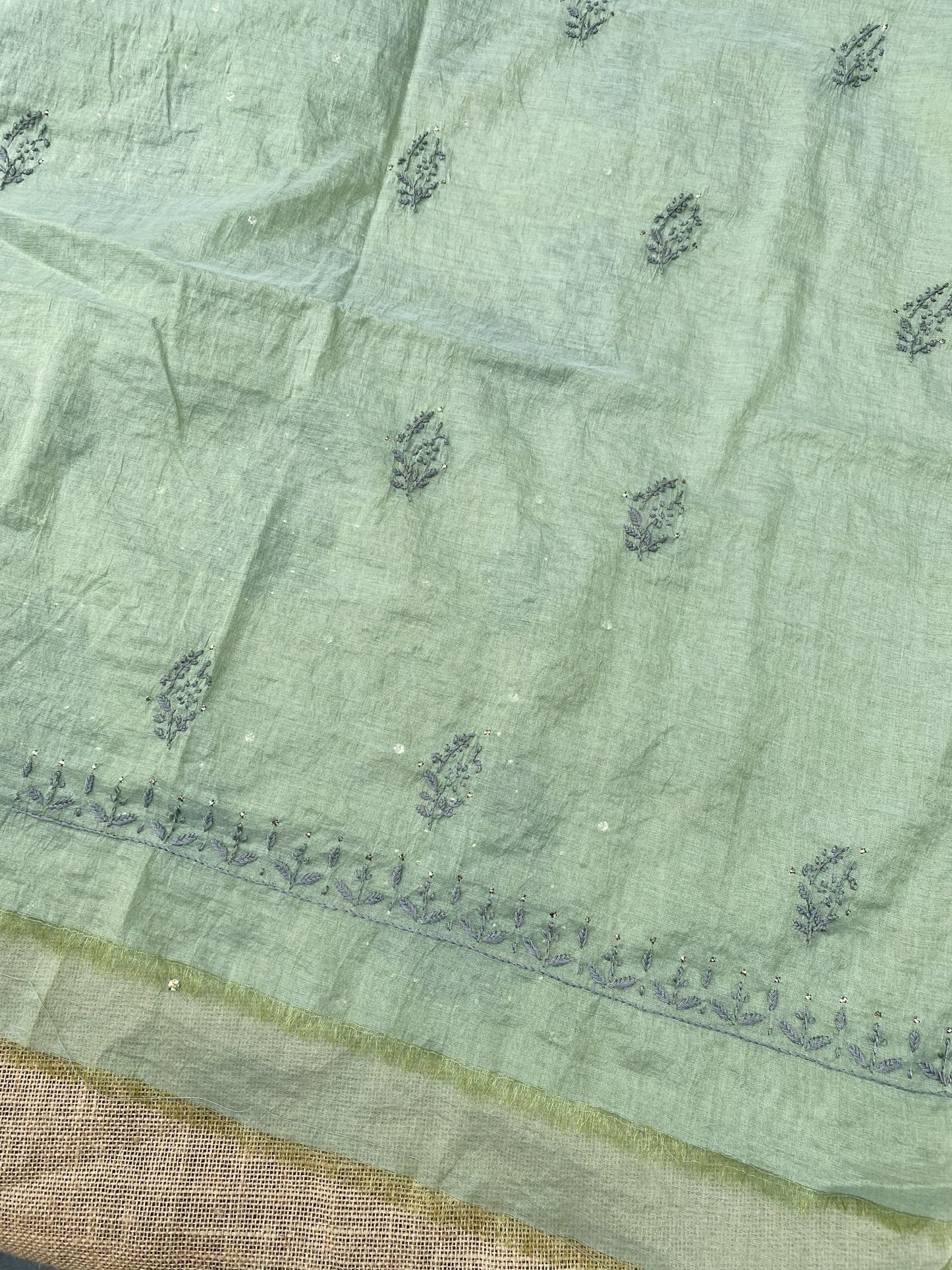 Noor-e-Mulmul Mint Green Chikankari Unstiched Set