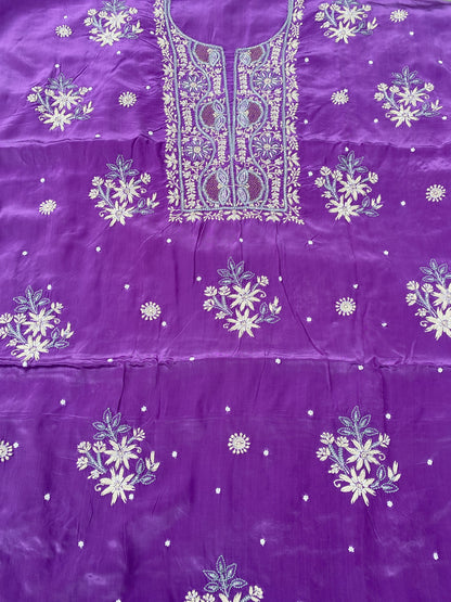 Meher Noor Royal Purple Chikankari Unstitched Suit