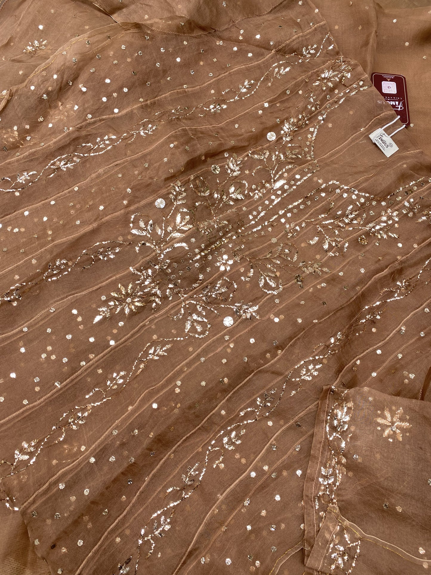 Meher Chocolate Brown Pure Organza Semi-Stitched Anarkali Set
