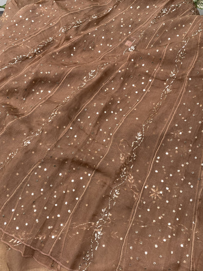 Meher Chocolate Brown Pure Organza Semi-Stitched Anarkali Set