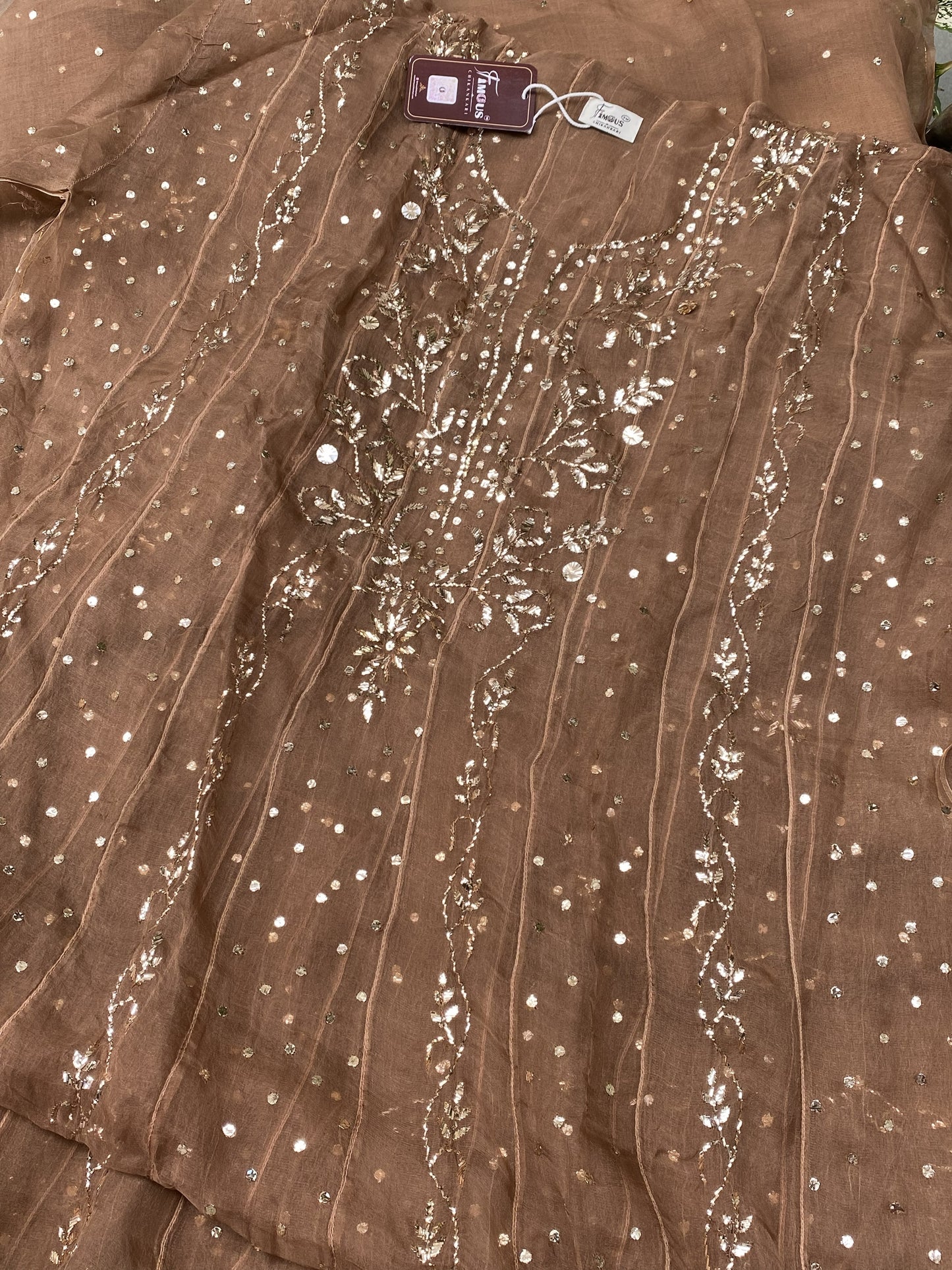 Meher Chocolate Brown Pure Organza Semi-Stitched Anarkali Set