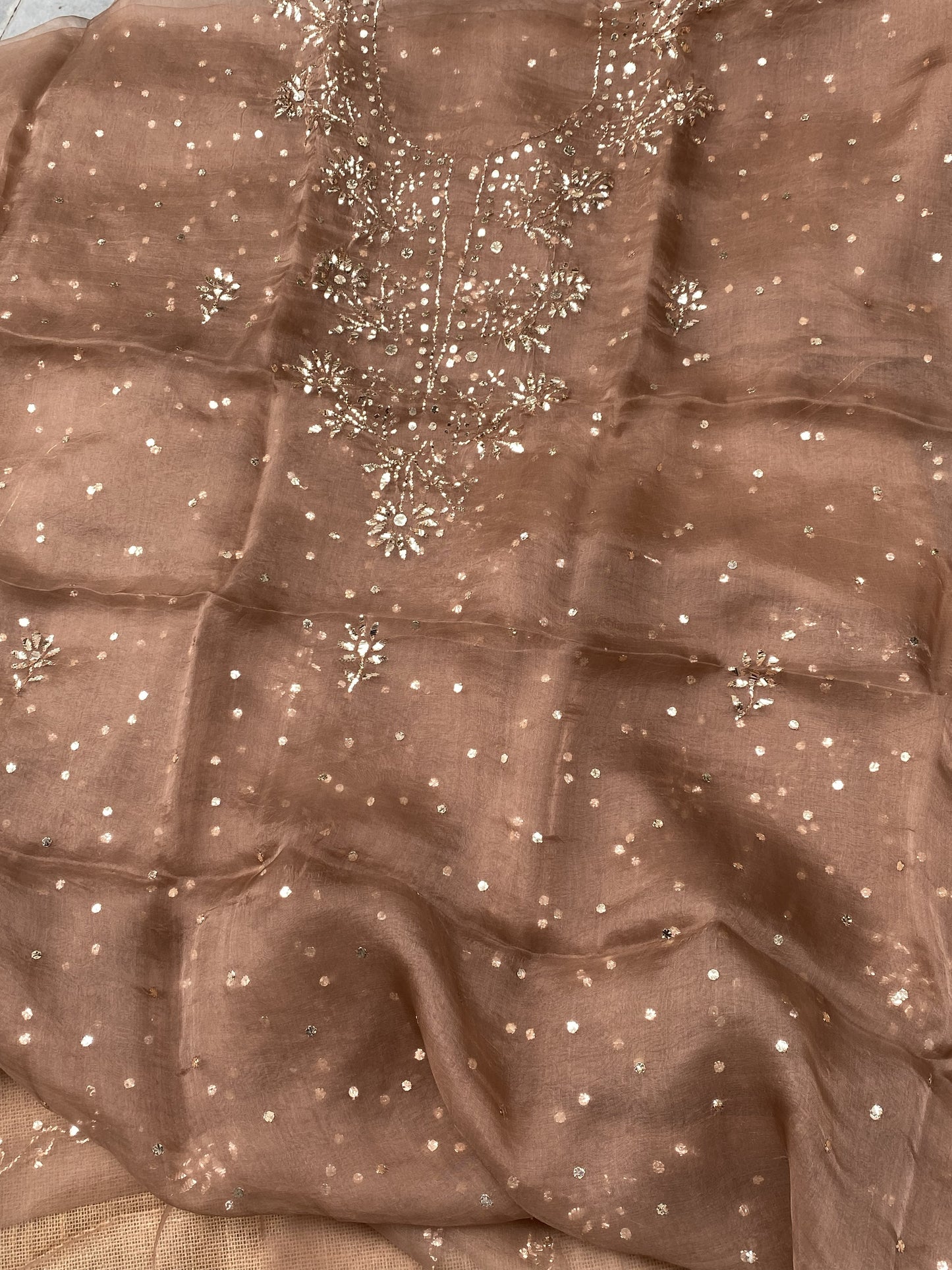 Zarqa-e-Noor – Pure Organza Handcrafted Mukaish Unstitched Suit