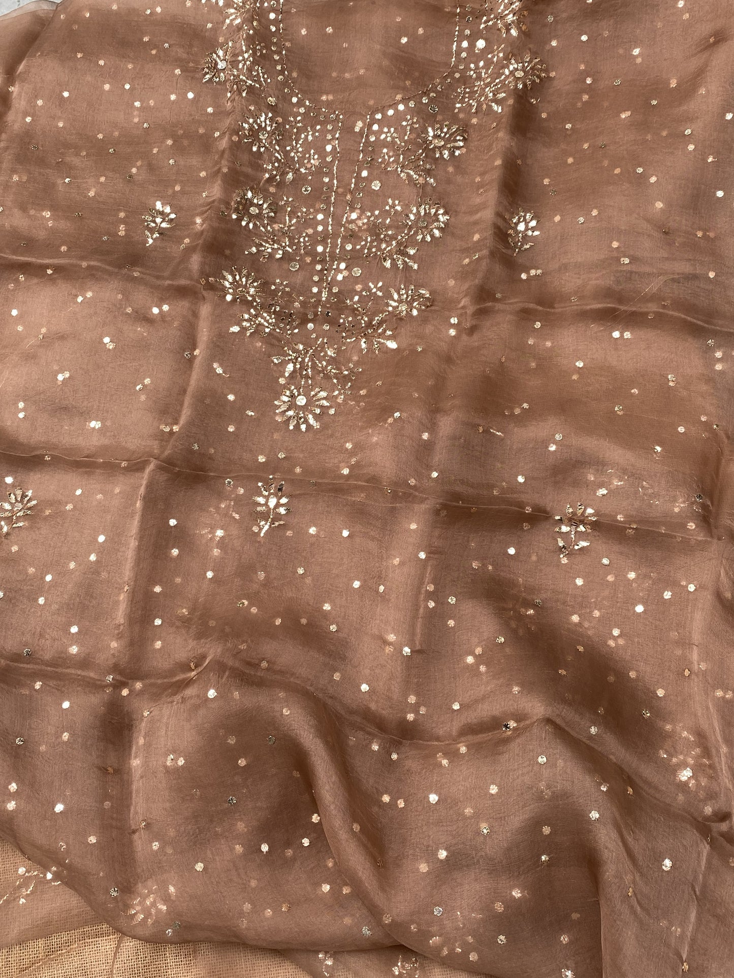 Zarqa-e-Noor – Pure Organza Handcrafted Mukaish Unstitched Suit
