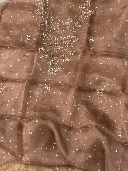 Zarqa-e-Noor – Pure Organza Handcrafted Mukaish Unstitched Suit