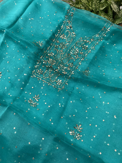 Zarqa-e-Noor – Pure Organza Handcrafted Mukaish Unstitched Suit