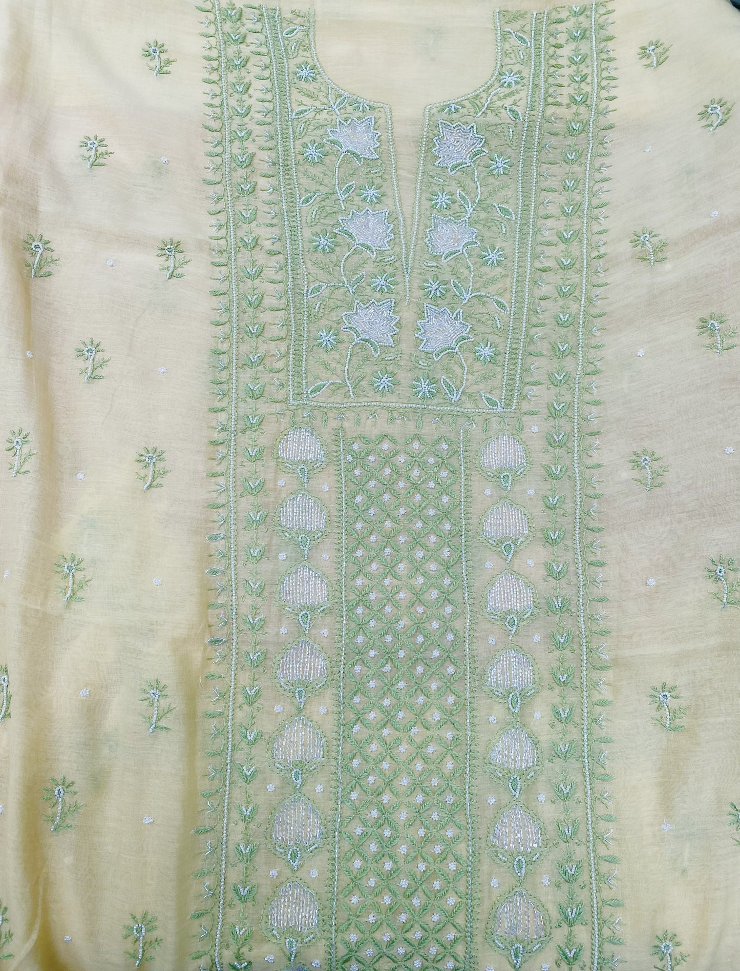 Noor-e-Bahar – Pastel Yellow Mul Chanderi Chikankari Suit