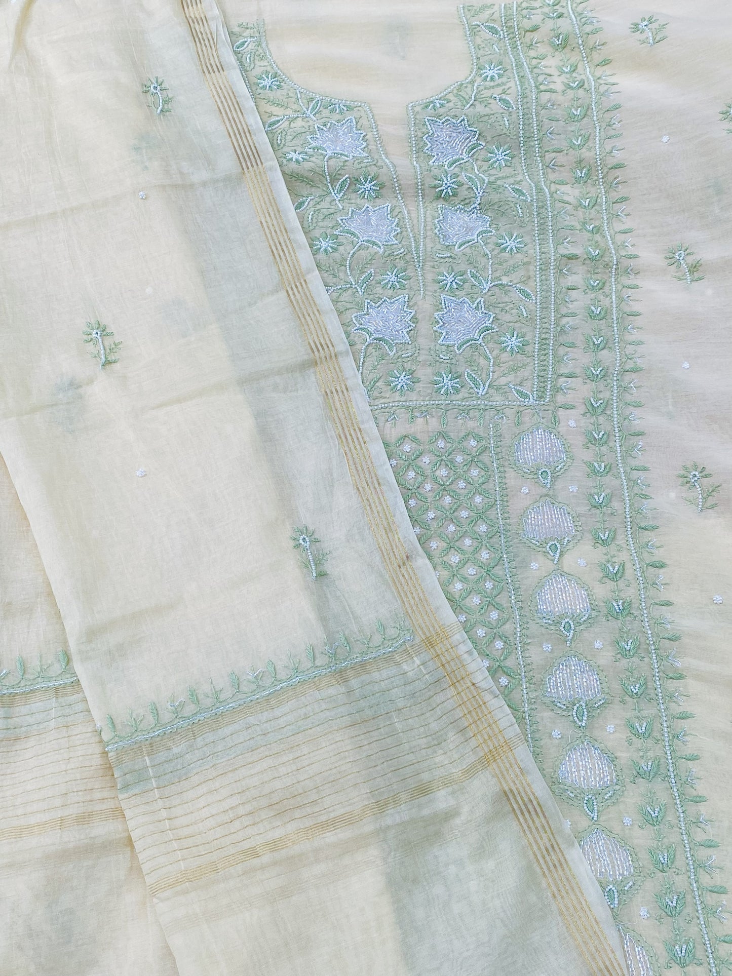 Noor-e-Bahar – Pastel Yellow Mul Chanderi Chikankari Suit
