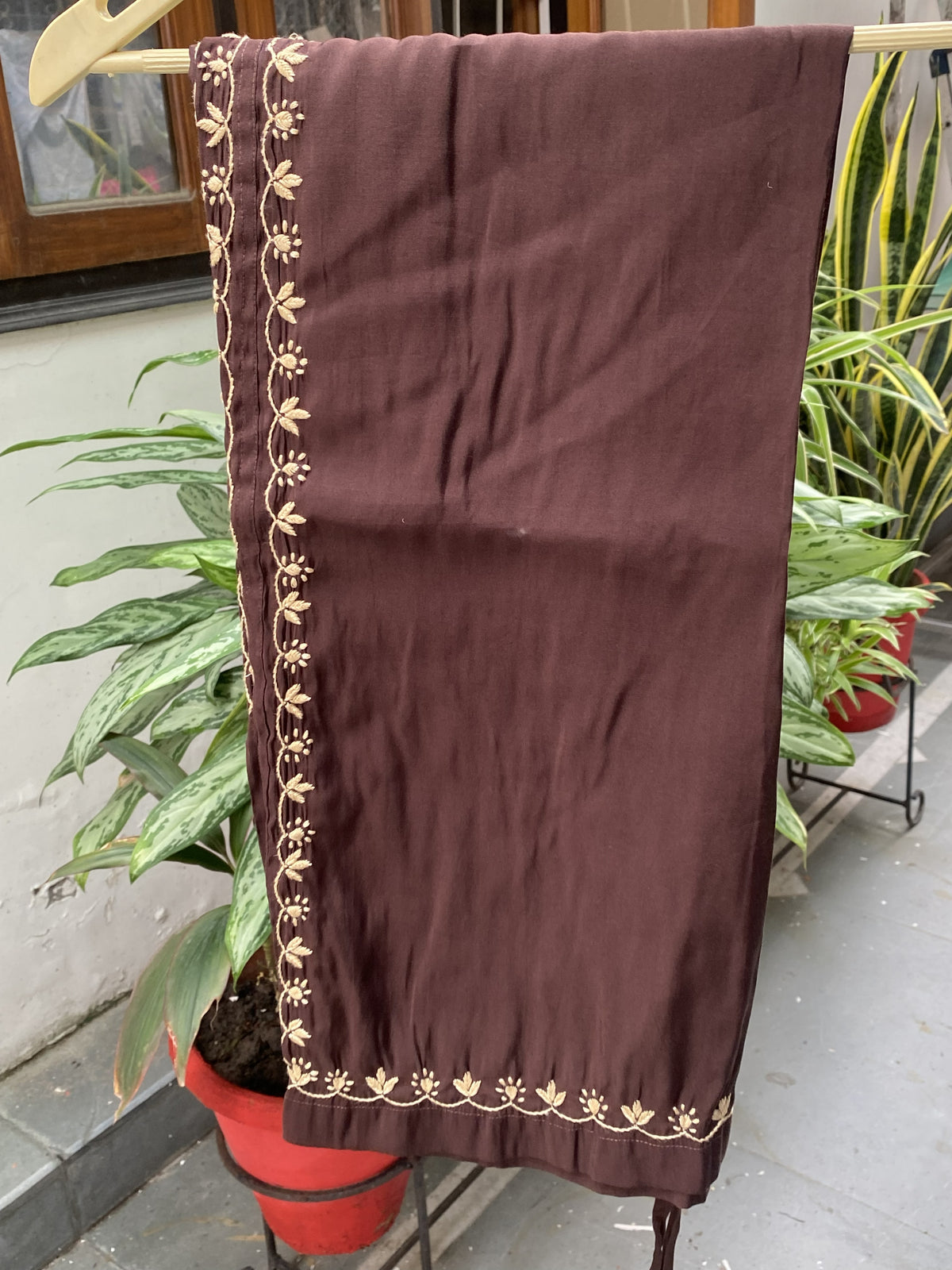 Sarah- Chocolate Brown Chikankari Semi-Stitched Co-ord Sets