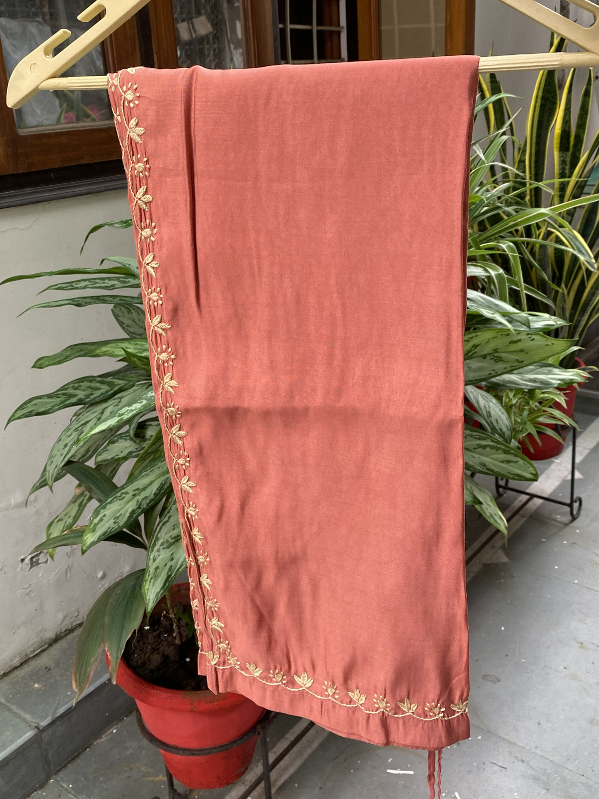 Sarah- Rust Chikankari Semi-Stitched Co-ord Sets