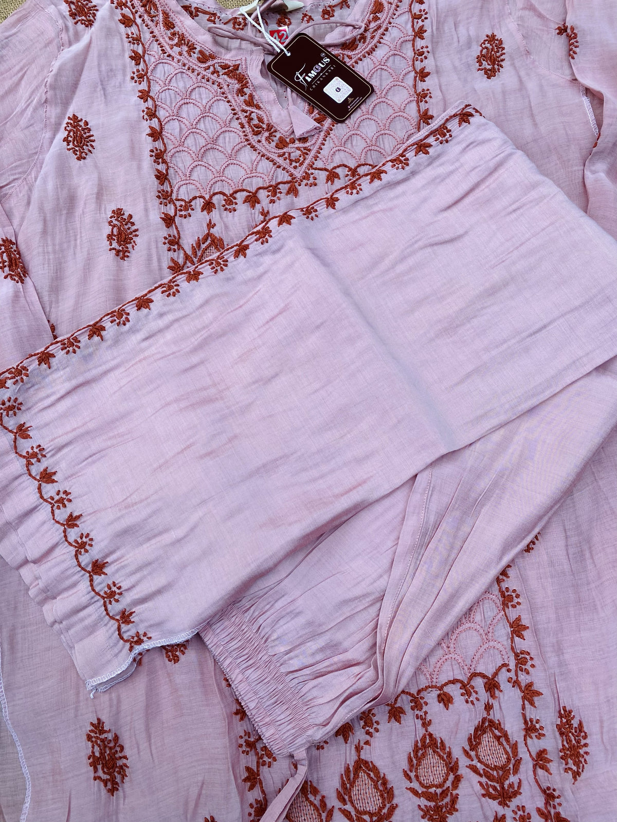 Sarah- Pink Chikankari Semi-Stitched Co-ord Set
