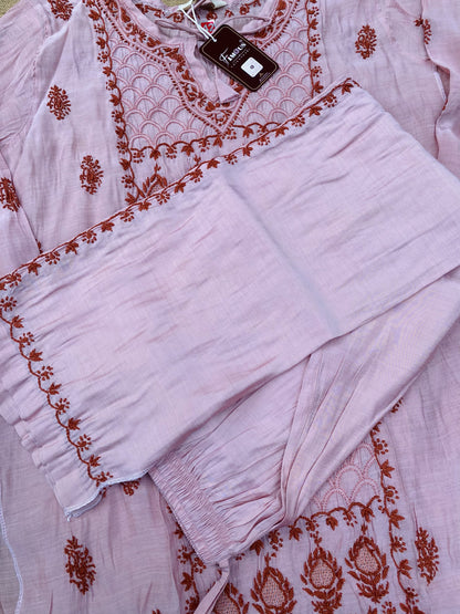 Sarah- Pink Chikankari Semi-Stitched Co-ord Set