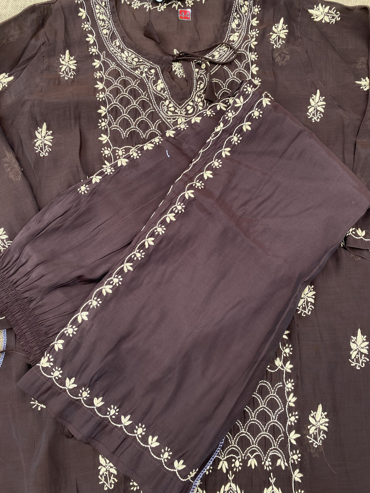 Sarah- Chocolate Brown Chikankari Semi-Stitched Co-ord Sets