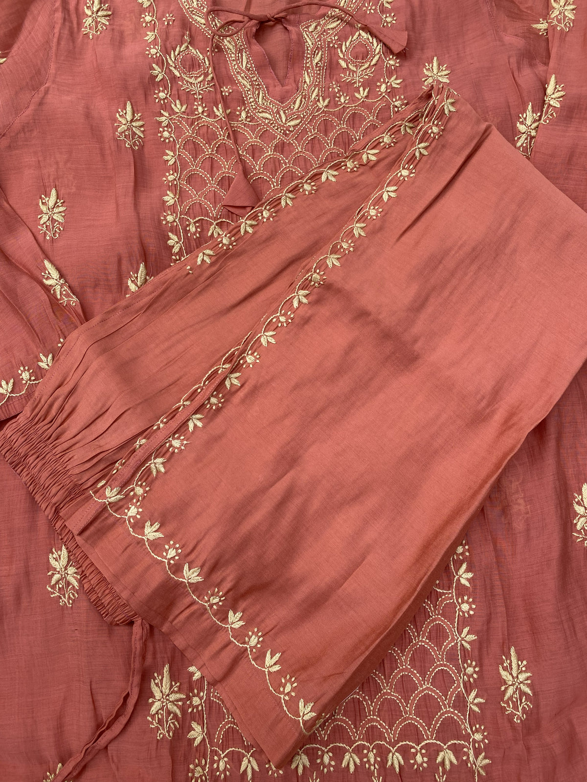 Sarah- Rust Chikankari Semi-Stitched Co-ord Sets