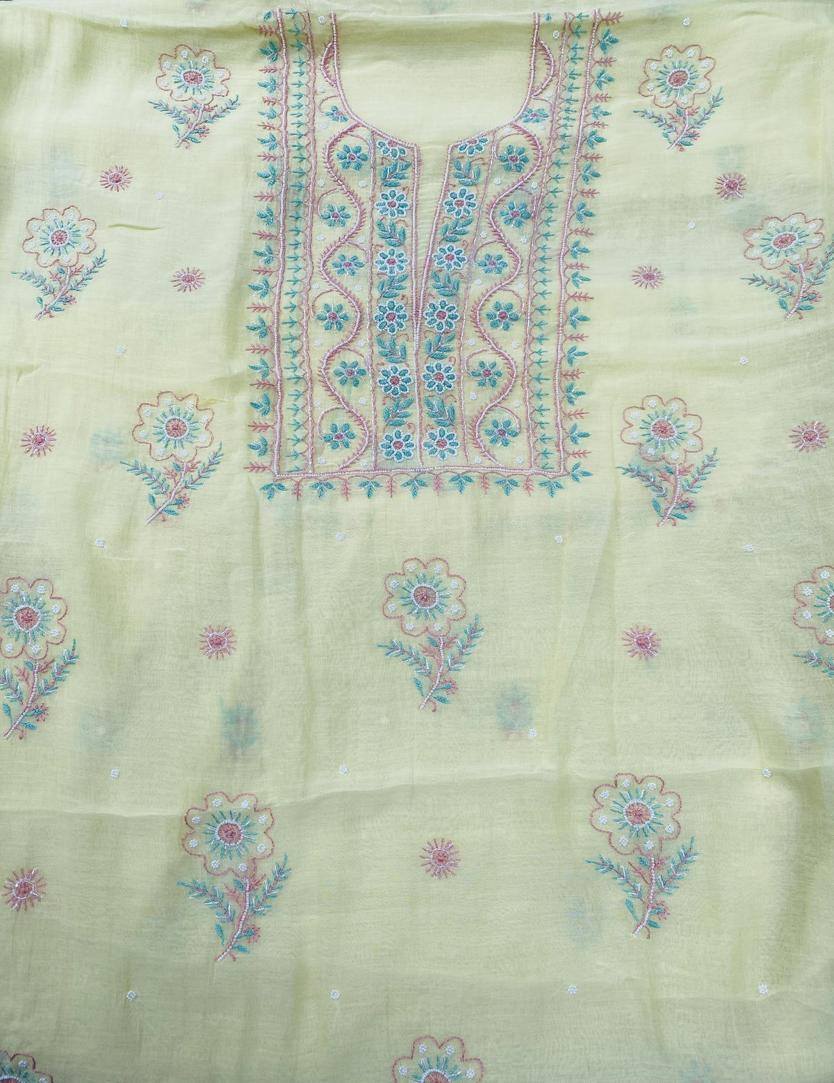 Noor-e-mulmul Unstitched Chikankari Set - Lemon Yellow