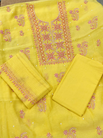 Noor-e-mulmul Unstitched Chikankari Set - Yellow