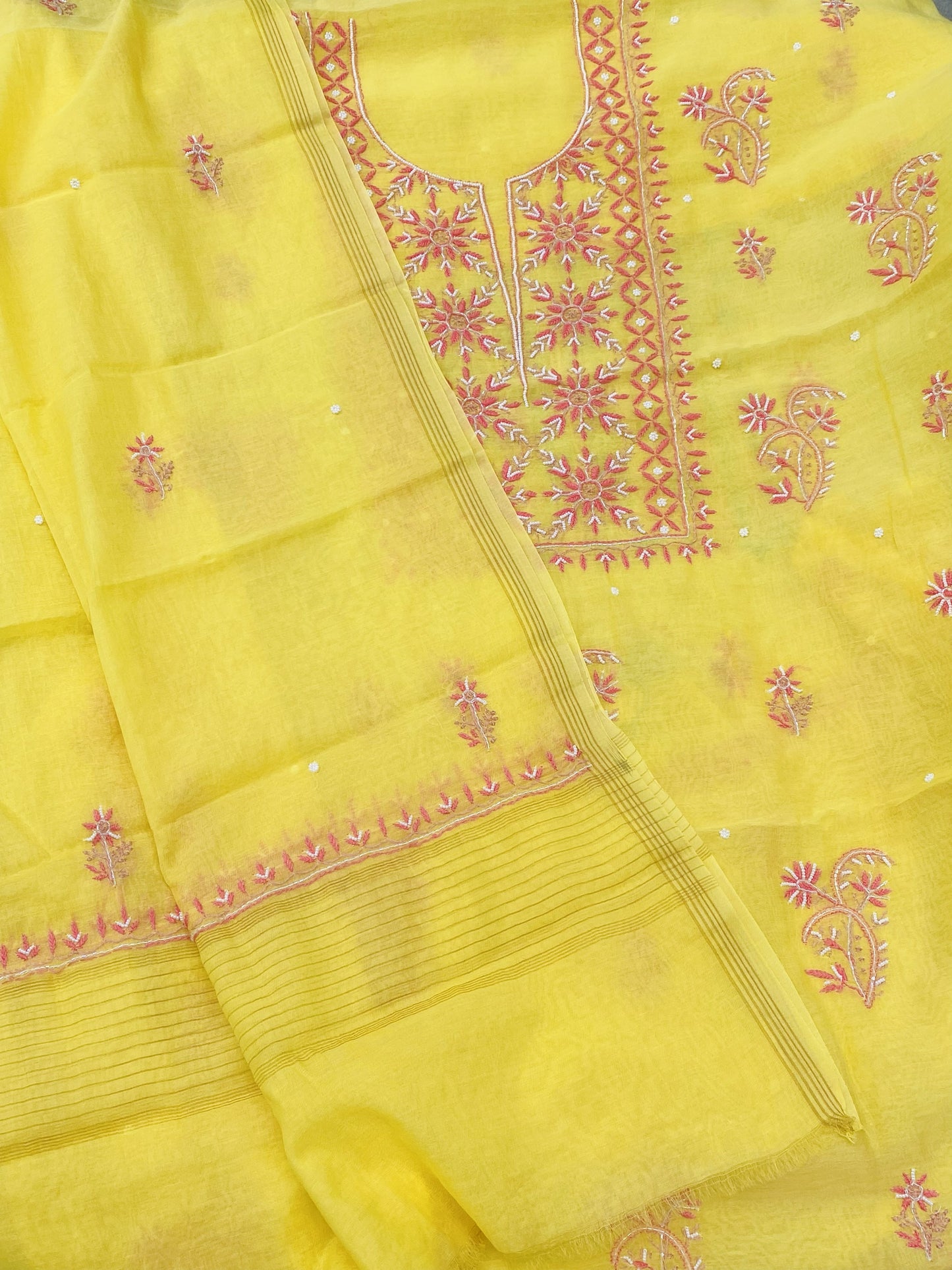Noor-e-mulmul Unstitched Chikankari Set - Yellow