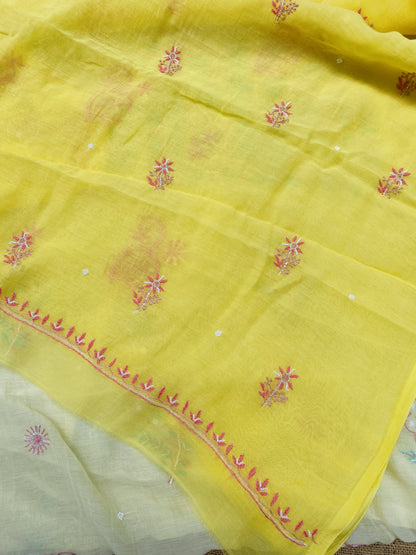 Noor-e-mulmul Unstitched Chikankari Set - Yellow