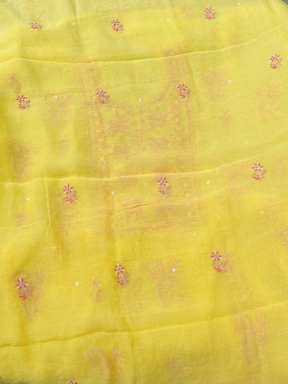 Noor-e-mulmul Unstitched Chikankari Set - Yellow