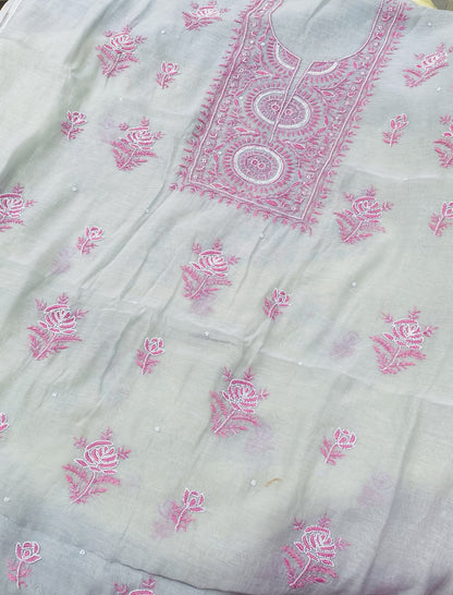 Noor-e-mulmul Unstitched Chikankari Set - Grey